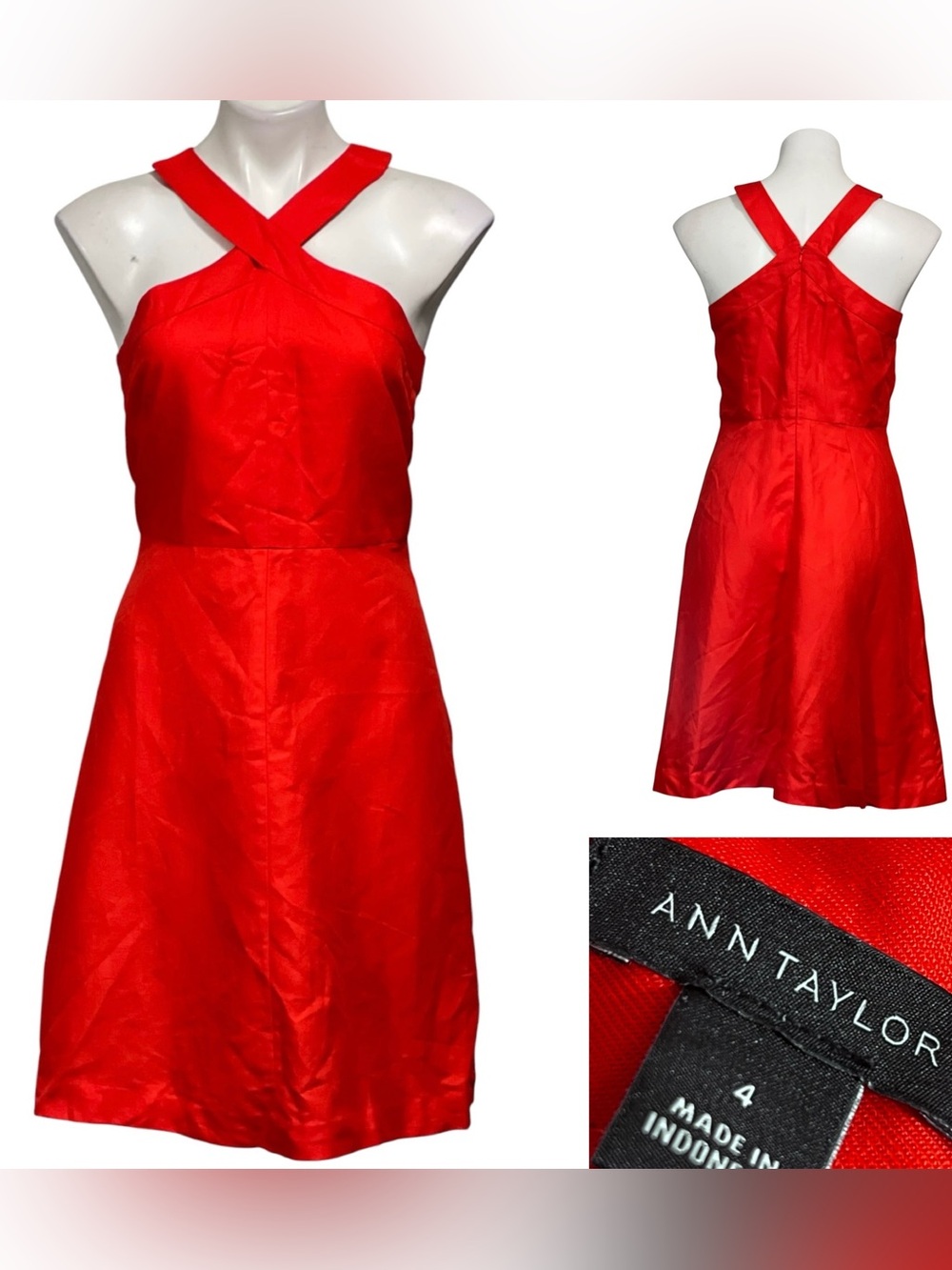 Ann Taylor dress sz 4 orange halter style‎ A-Line knee length